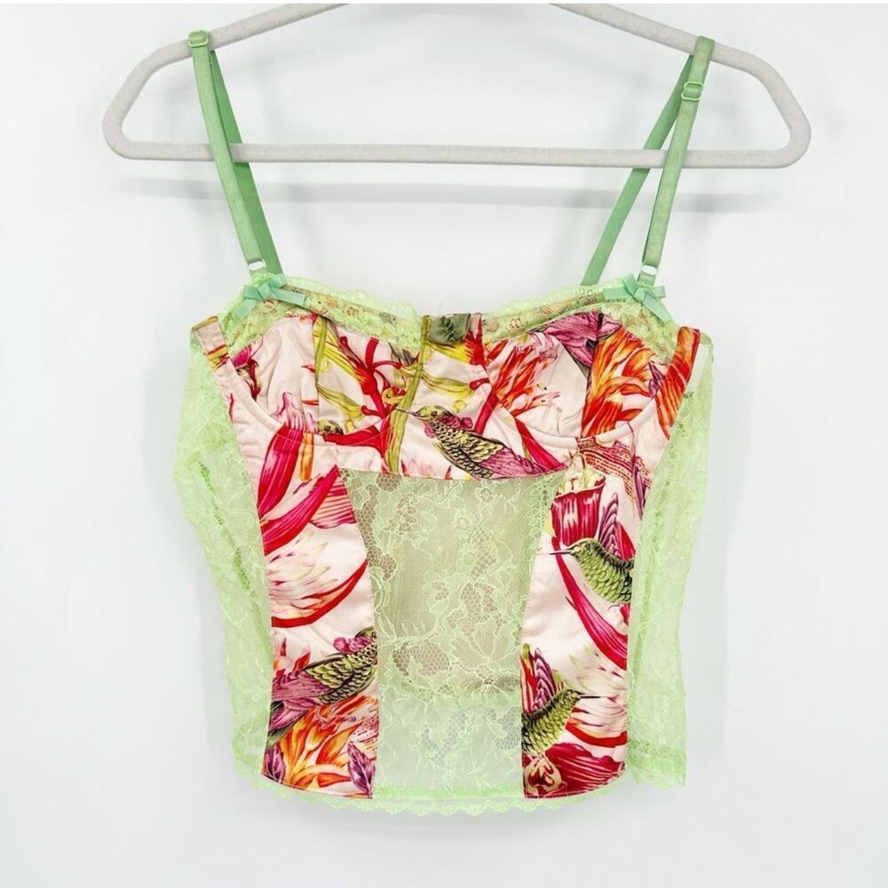 🛍️ Finesse Sultry Coquette Tropical Devi Bird Floral Lace Corset Top‎ Size M - Picture 6 of 10